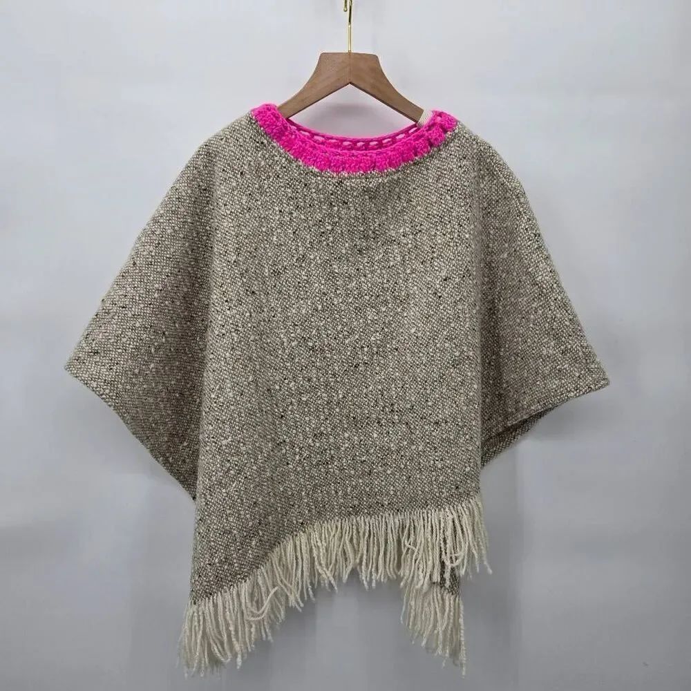 Studio Donegal Poncho Hand Woven Tweed Wool Fringe